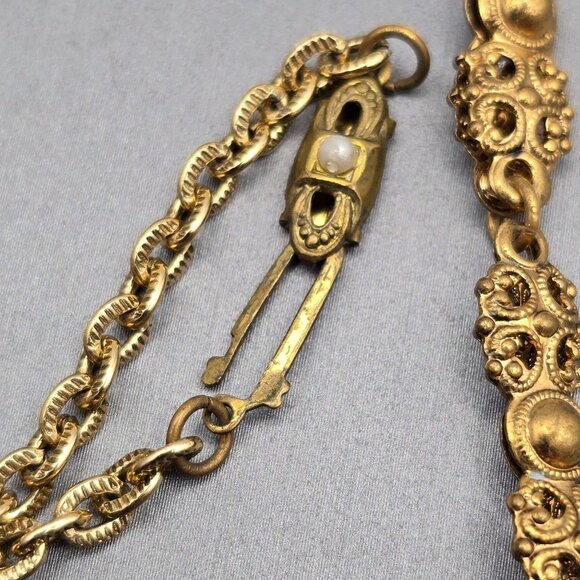 VTG West Germany Oval Filagree Floral Pendant Necklace 25" Gold Tone Pressed Met - Picture 8 of 13